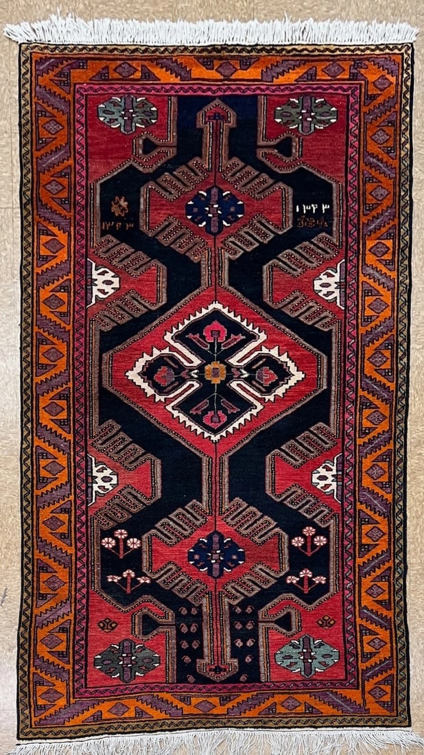 Antique Persian Hamedan Hand-Knotted Navy Geometric Wool Area Rug 4'11"x9'5" - 9