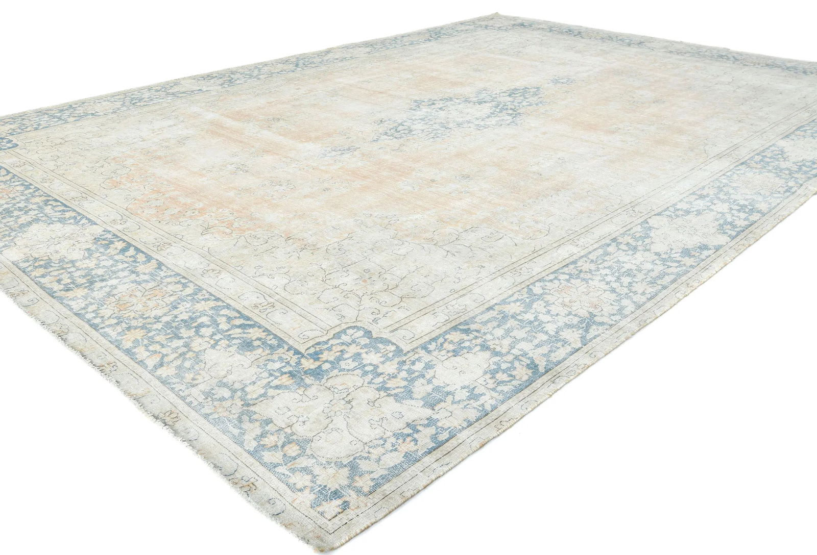 Antique Muted Rust Floral 9X13 Distressed Vintage Oriental Rug - 3