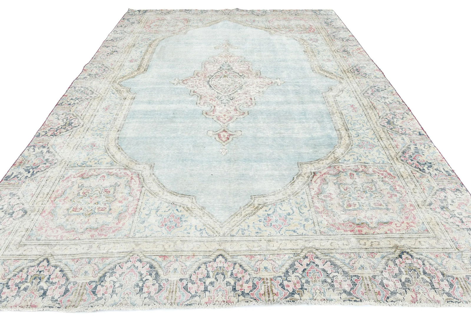 Muted Light Blue Floral 8X11 Distressed Vintage Oriental Rug - 2