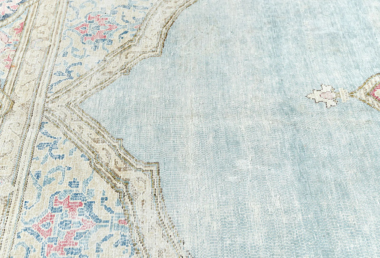 Muted Light Blue Floral 8X11 Distressed Vintage Oriental Rug - 5