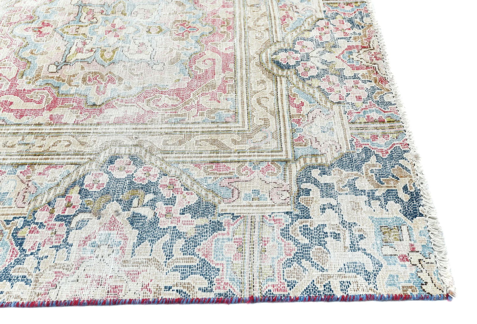 Muted Light Blue Floral 8X11 Distressed Vintage Oriental Rug - 7