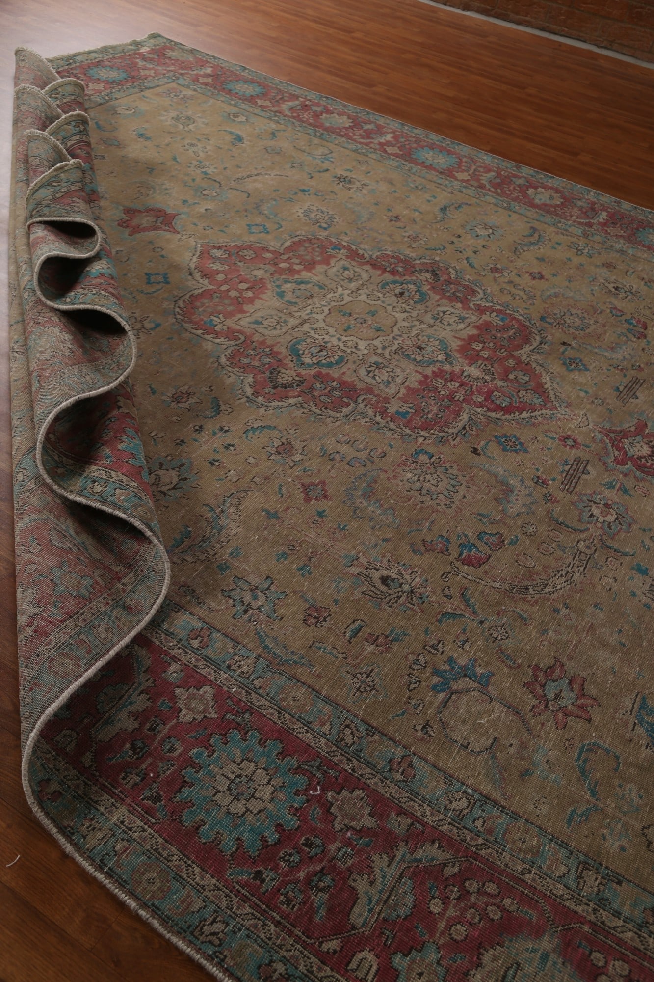 Antique Brown Tabriz Persian Area Rug 10x13 - 19