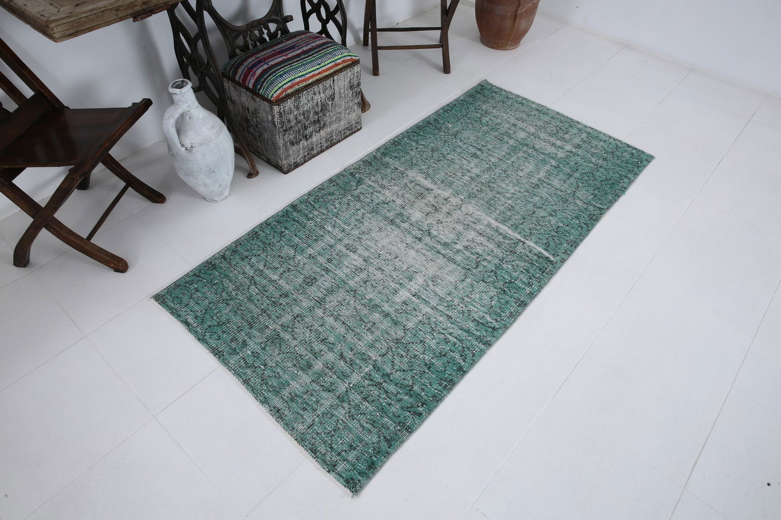 3'1'' x 6'5'' Handmade Vintage Wool Patchwork Rug - 1179 - 2