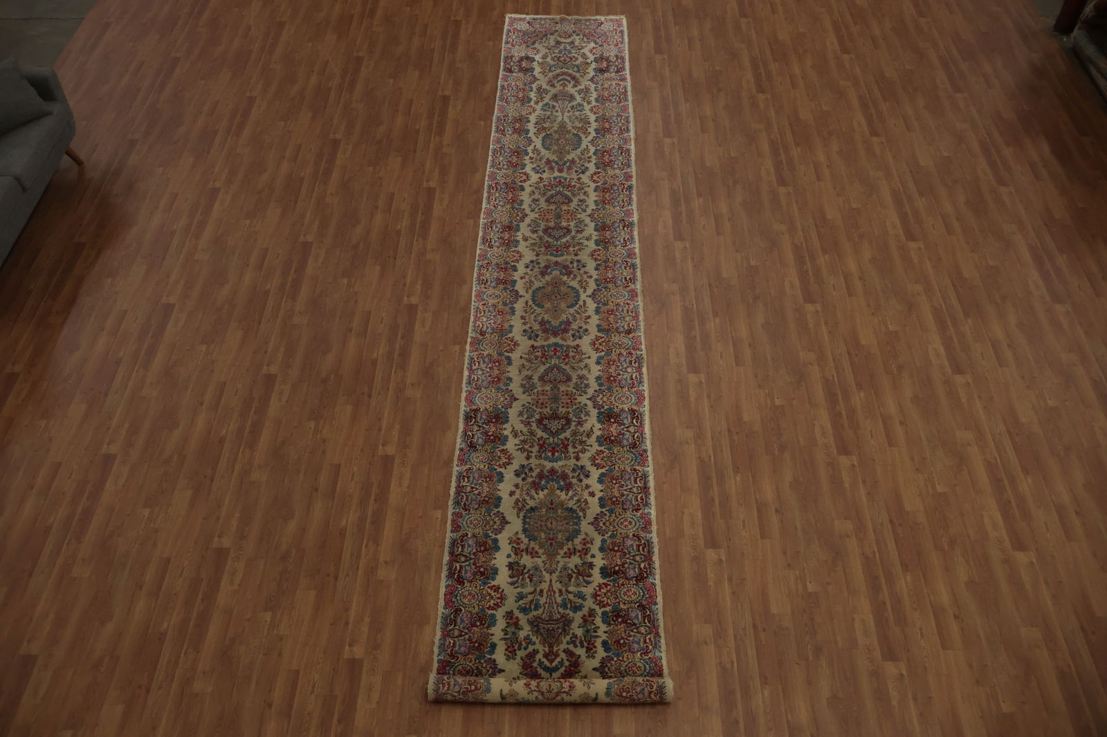 Antique Vegetable Dye Kerman Persian Runner Rug 3x19 - 2