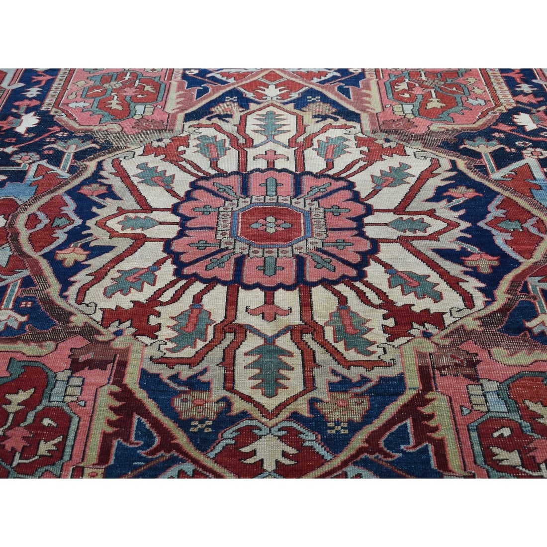 Red, Antique Persian Serapi Heriz, Hand Knotted, Wool, Oversized Rug - 7