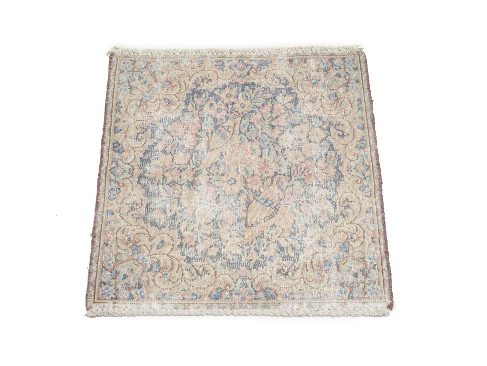 Antique Muted Floral 1'7X1'8 Distressed Vintage Oriental Square Rug - 3