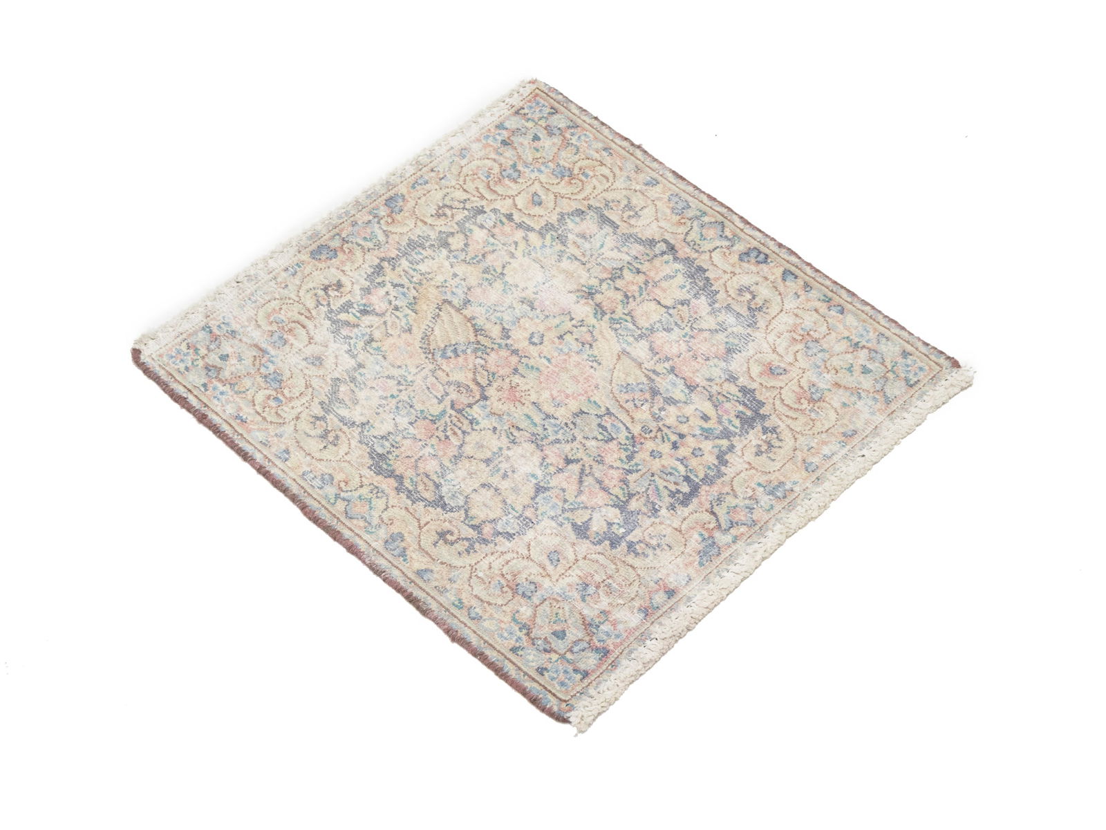 Antique Muted Floral 1'7X1'8 Distressed Vintage Oriental Square Rug - 6