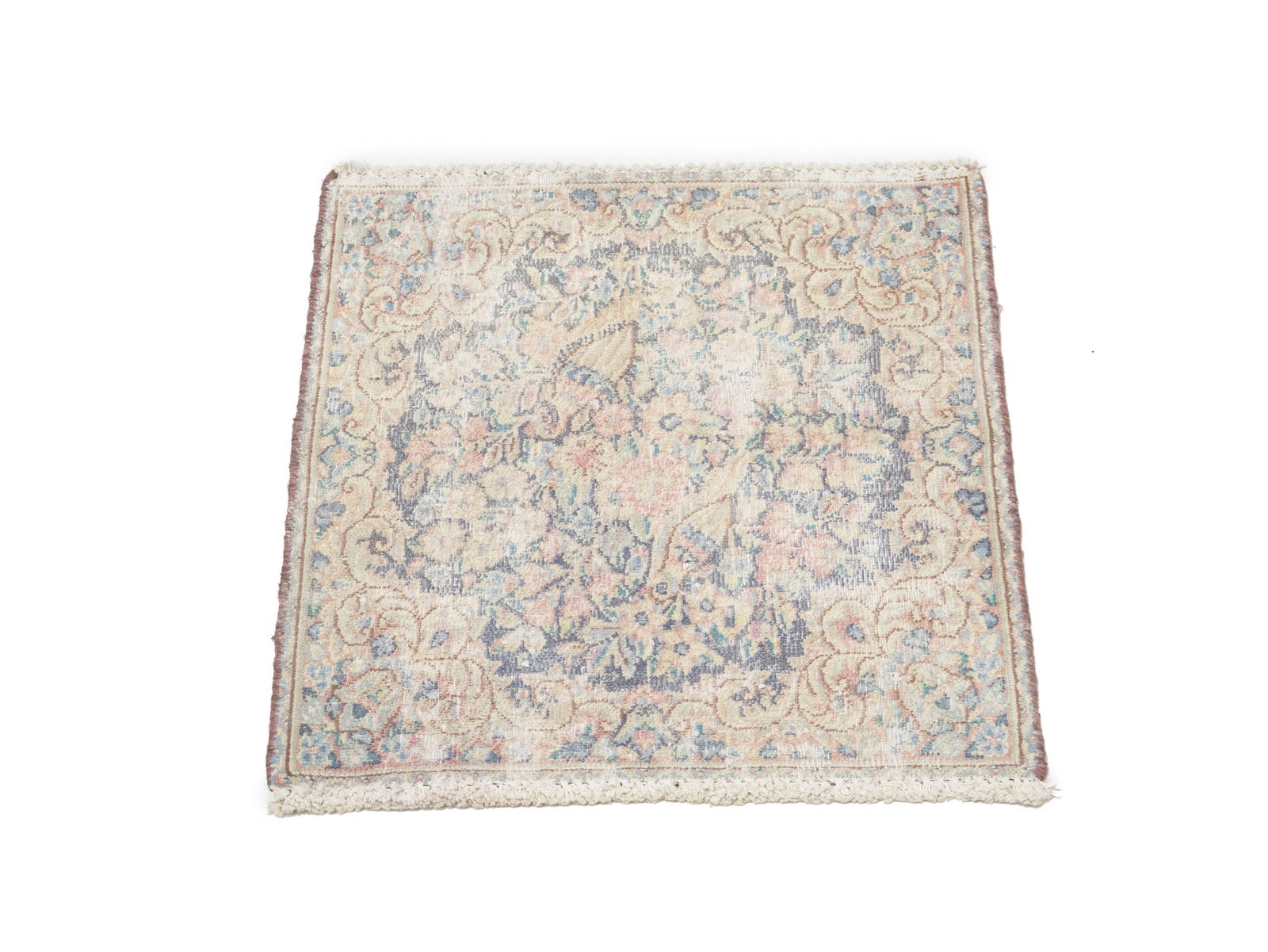 Antique Muted Floral 1'7X1'8 Distressed Vintage Oriental Square Rug - 7