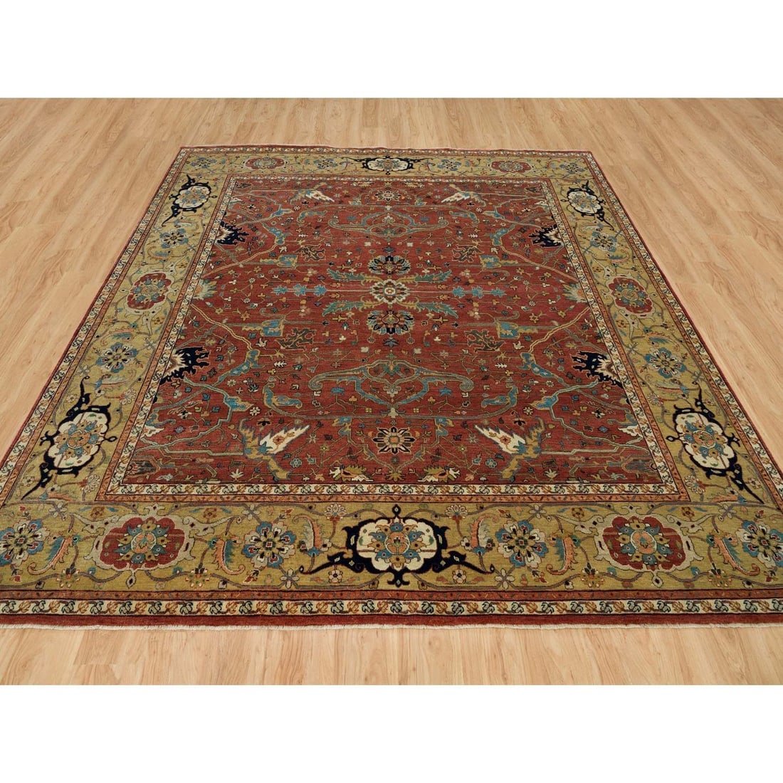 Henna Red Antiqued Heris Hand Knotted Wool Square Oriental Rug - 2