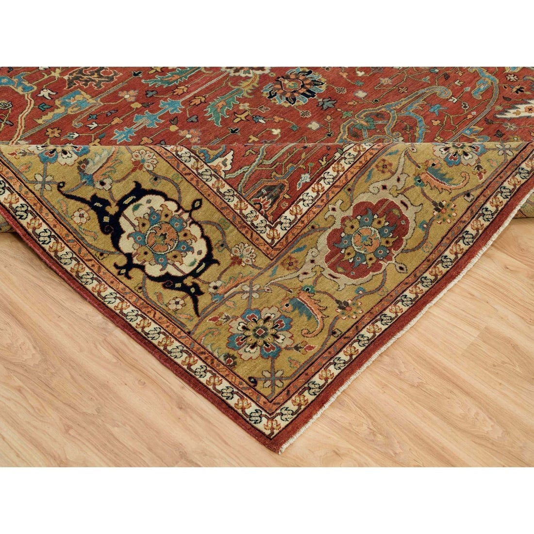 Henna Red Antiqued Heris Hand Knotted Wool Square Oriental Rug - 6