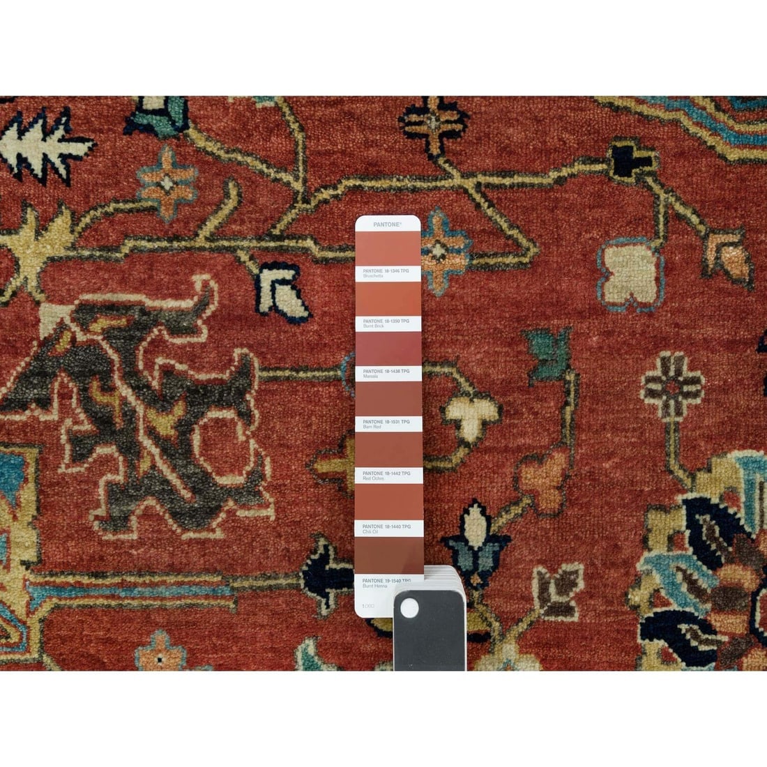 Henna Red Antiqued Heris Hand Knotted Wool Square Oriental Rug - 7