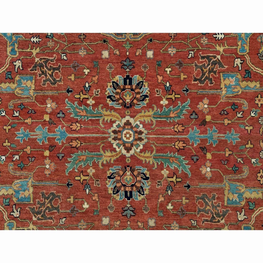Henna Red Antiqued Heris Hand Knotted Wool Square Oriental Rug - 8