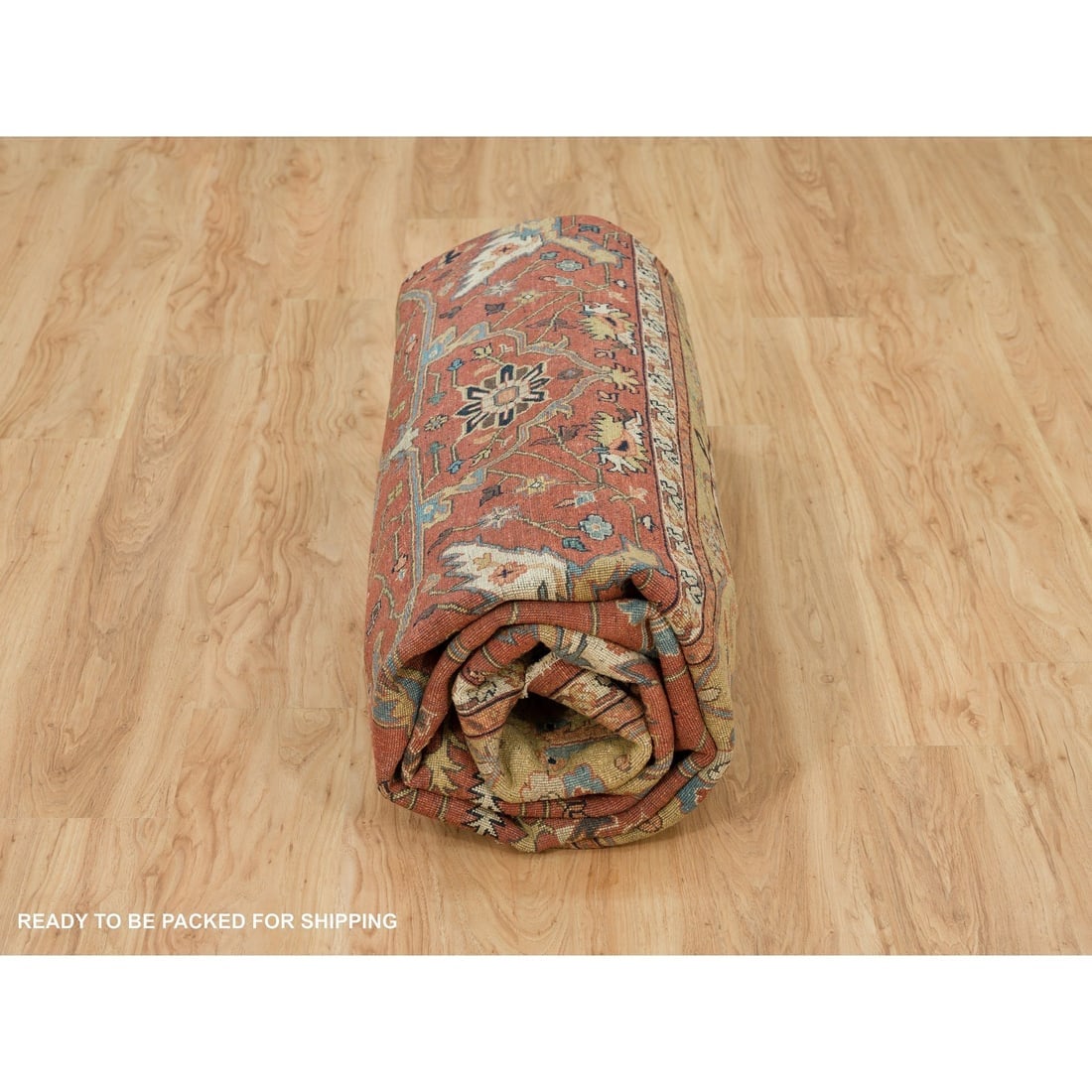 Henna Red Antiqued Heris Hand Knotted Wool Square Oriental Rug - 9