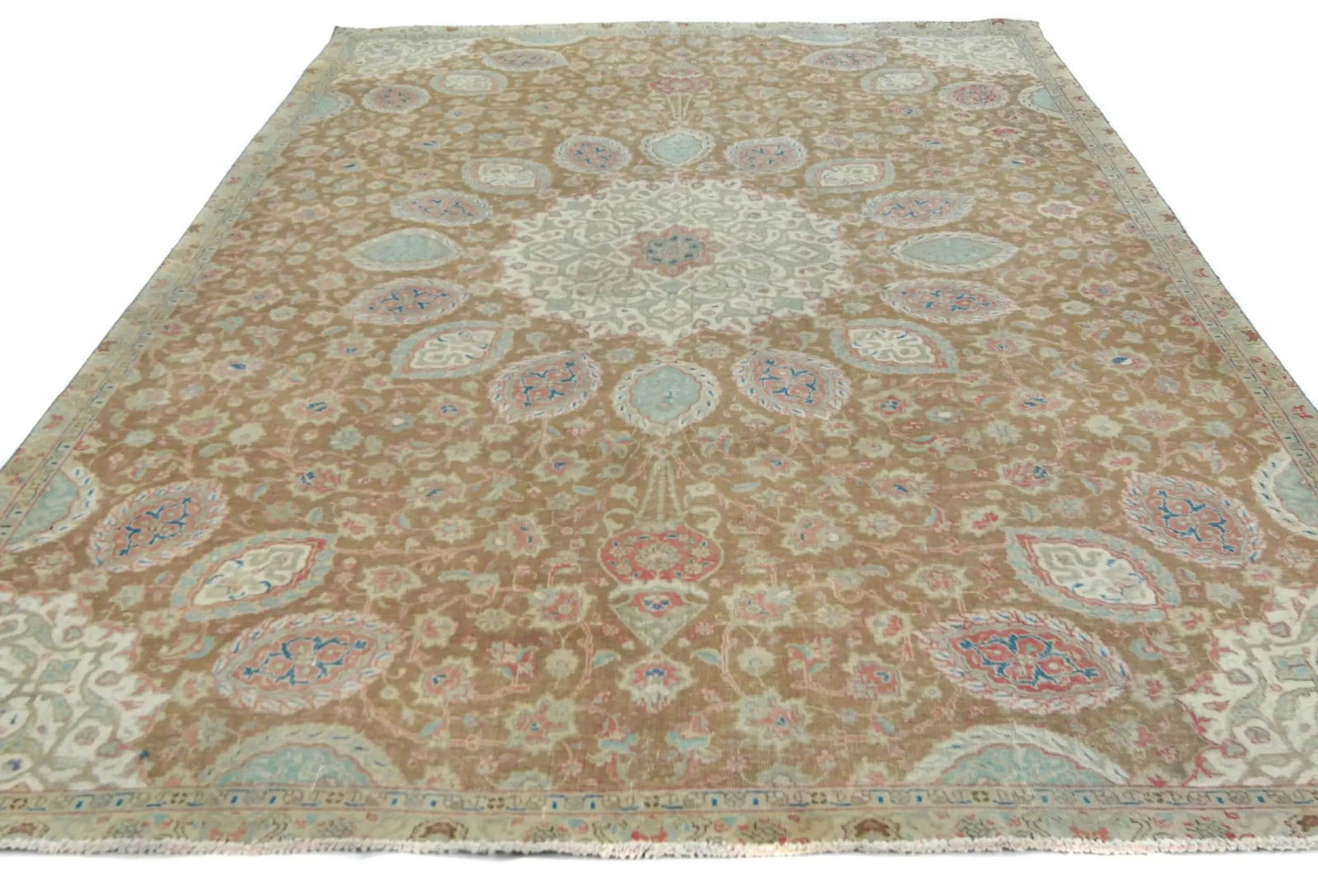 Semi Antique Muted Khaki Floral 7X10 Distressed Vintage Oriental Rug - 2