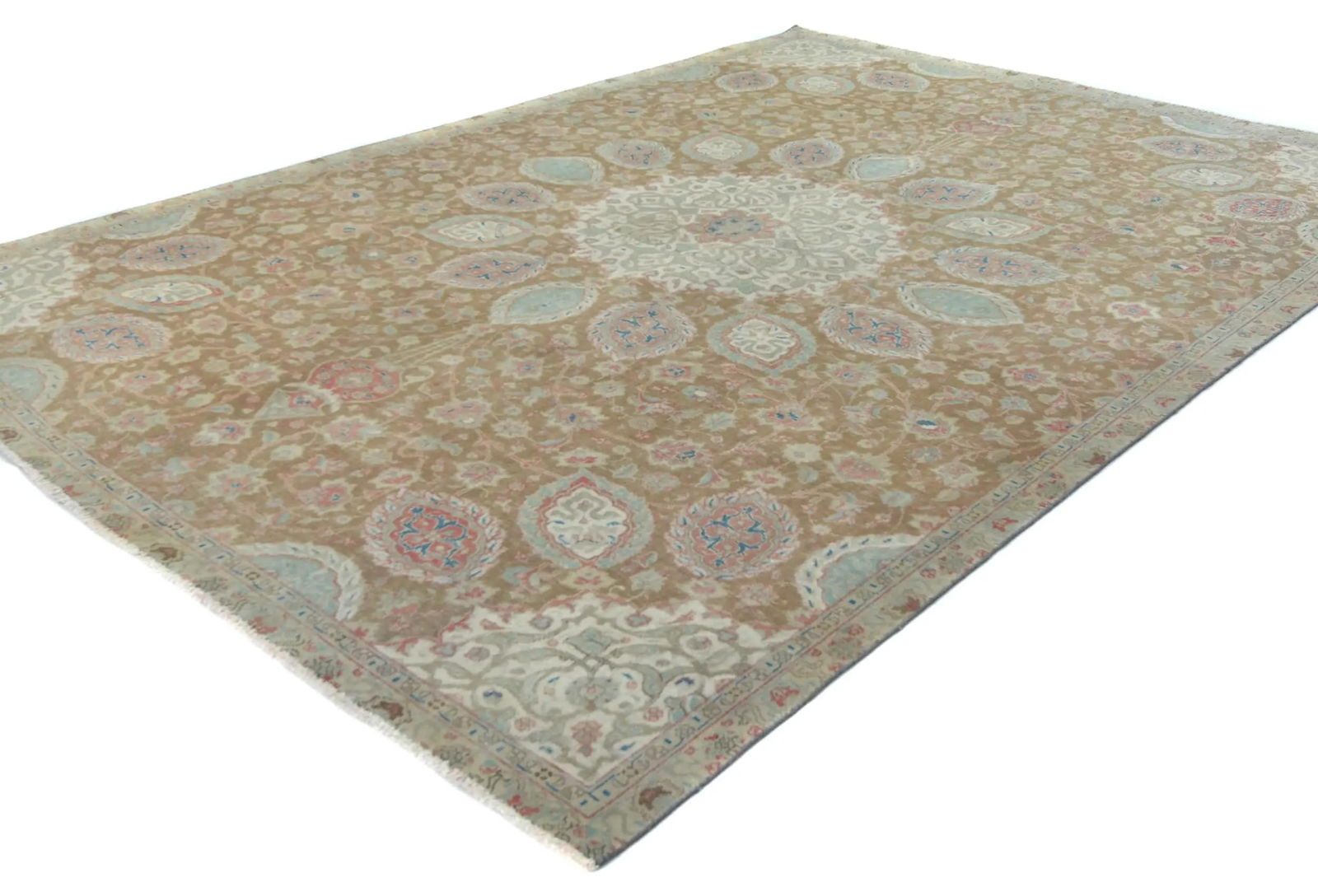 Semi Antique Muted Khaki Floral 7X10 Distressed Vintage Oriental Rug - 3