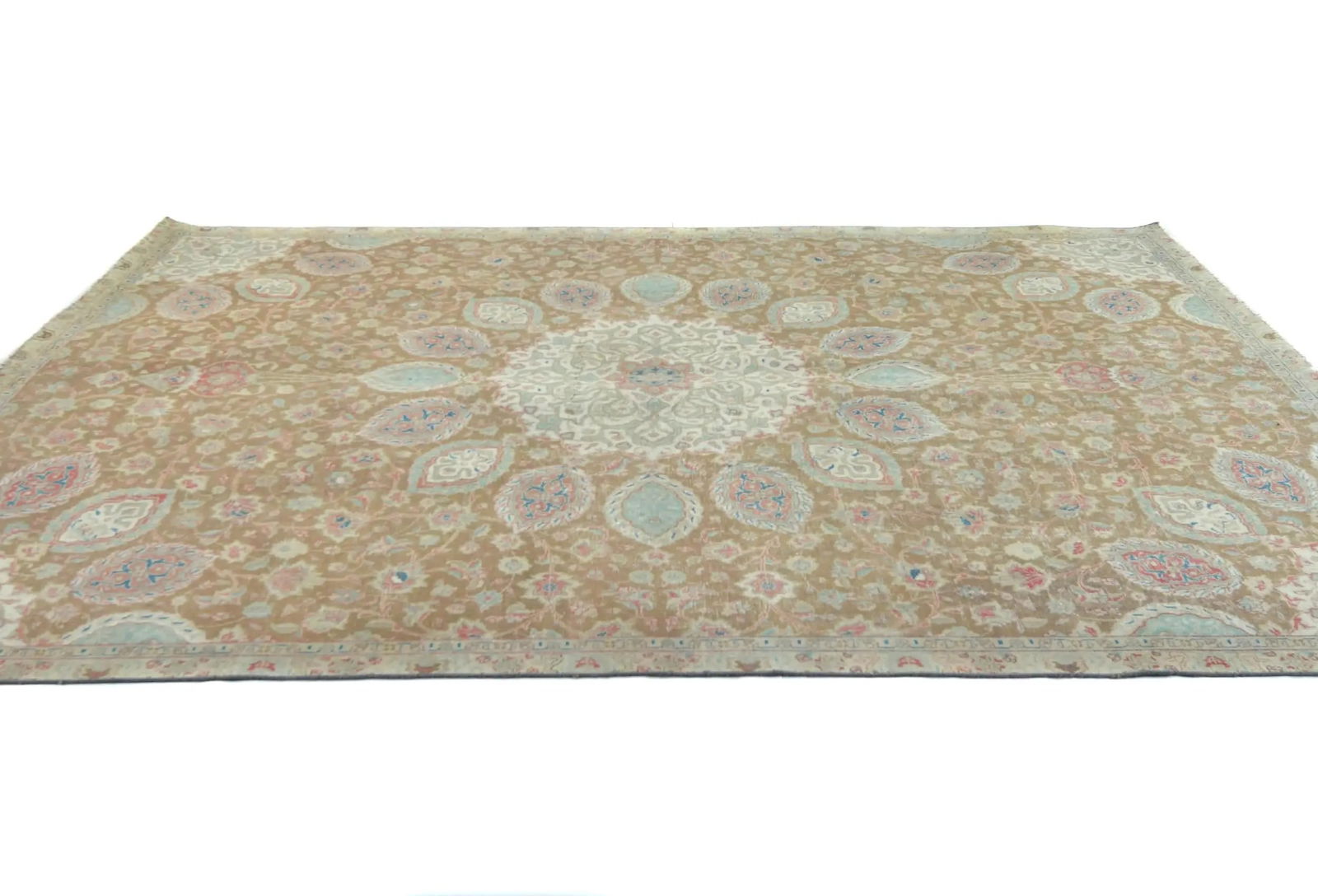 Semi Antique Muted Khaki Floral 7X10 Distressed Vintage Oriental Rug - 4