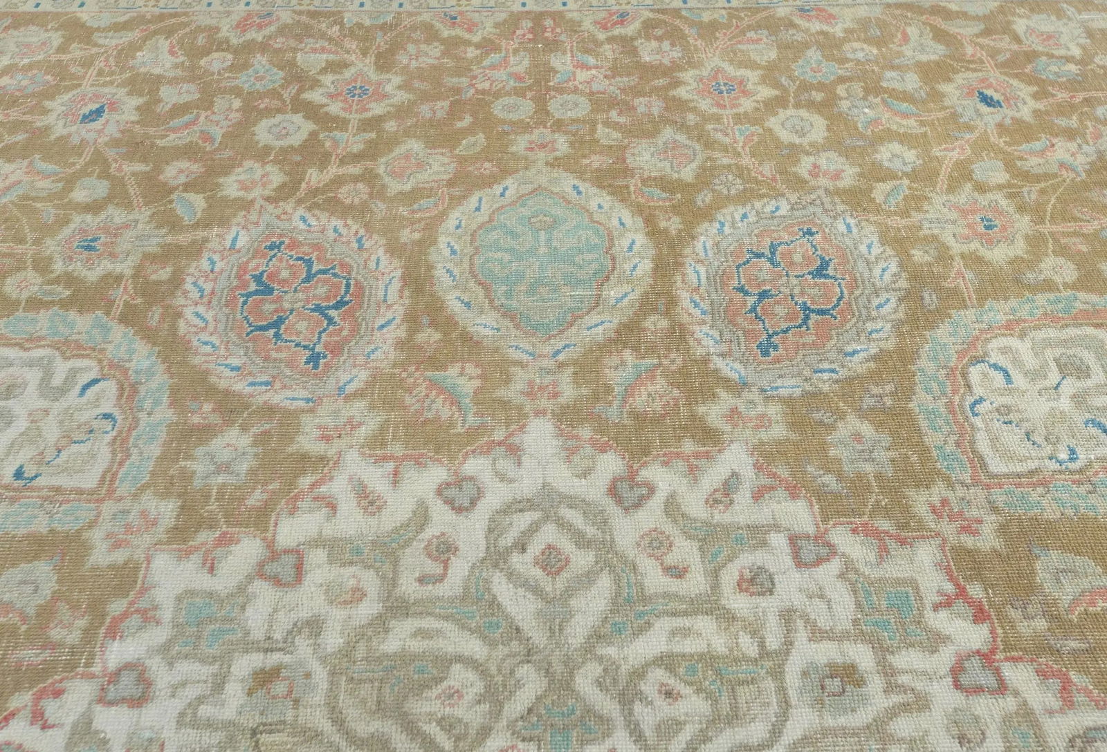 Semi Antique Muted Khaki Floral 7X10 Distressed Vintage Oriental Rug - 7