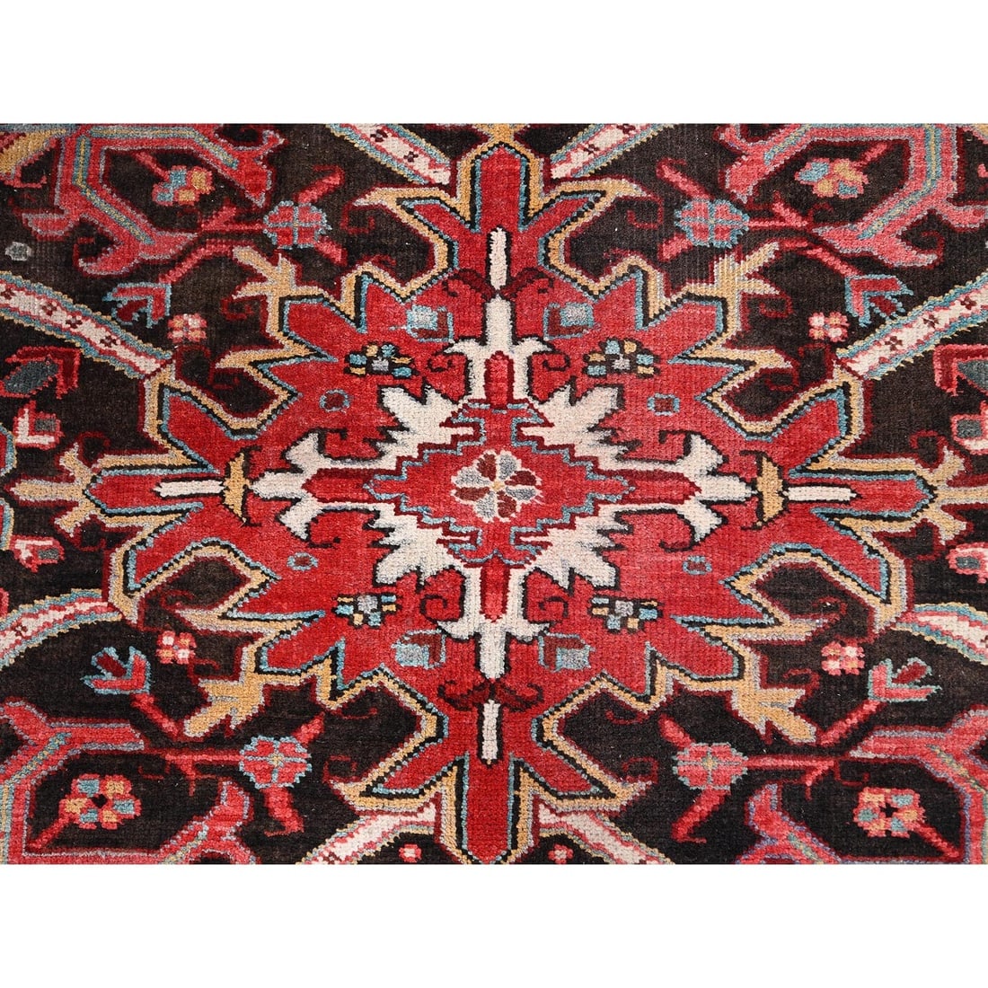 Red Vintage Zoroastrian Heris Hand Knotted Worn Wool Oriental Rug - 8
