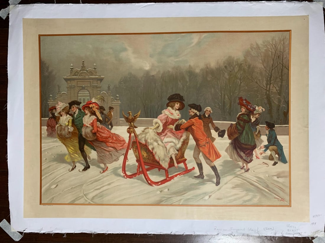 Russian Imperial Sleigh - Art By Rossi (1914) 21x29 Russian Lithograph Poster LB (1 of 8)