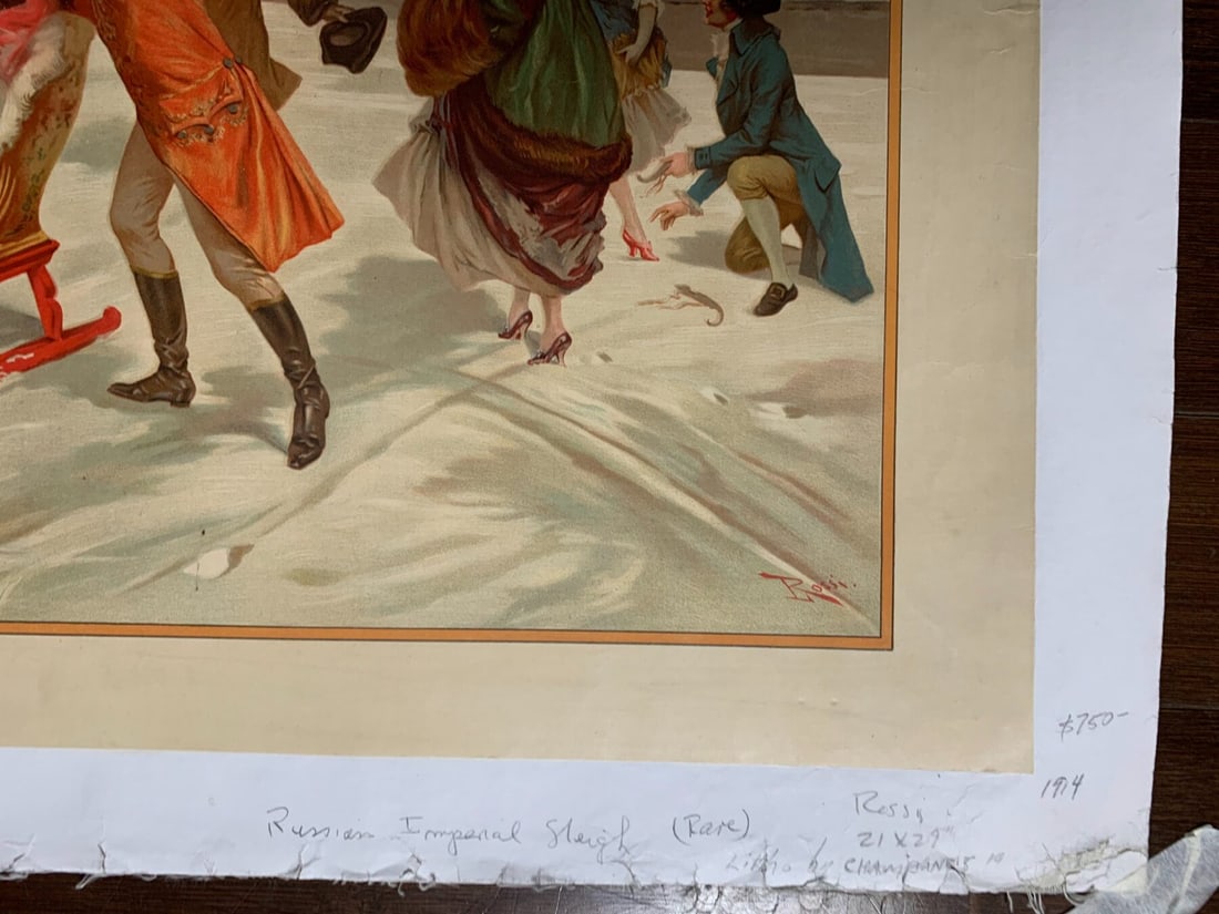 Russian Imperial Sleigh - Art By Rossi (1914) 21x29 Russian Lithograph Poster LB - 3