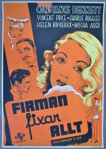 Service De Luxe (1938) Swedish 1 Sheet- Beautiful Constance Bennett Art! (1 of 1)