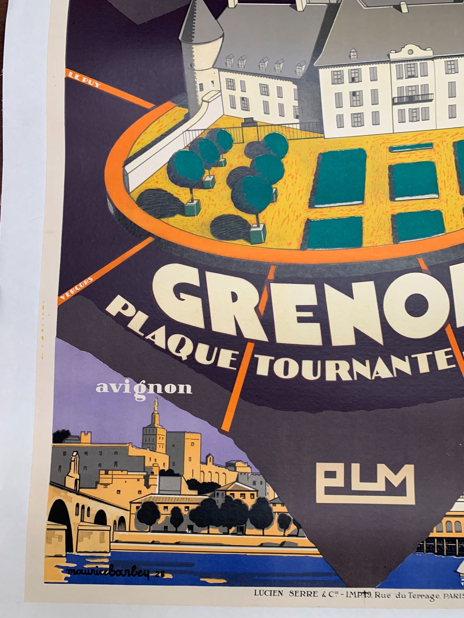 Grenoble PLM Railways - Art Maurice Barbey (1928) 30 x 42 French Litho Travel LB - 5