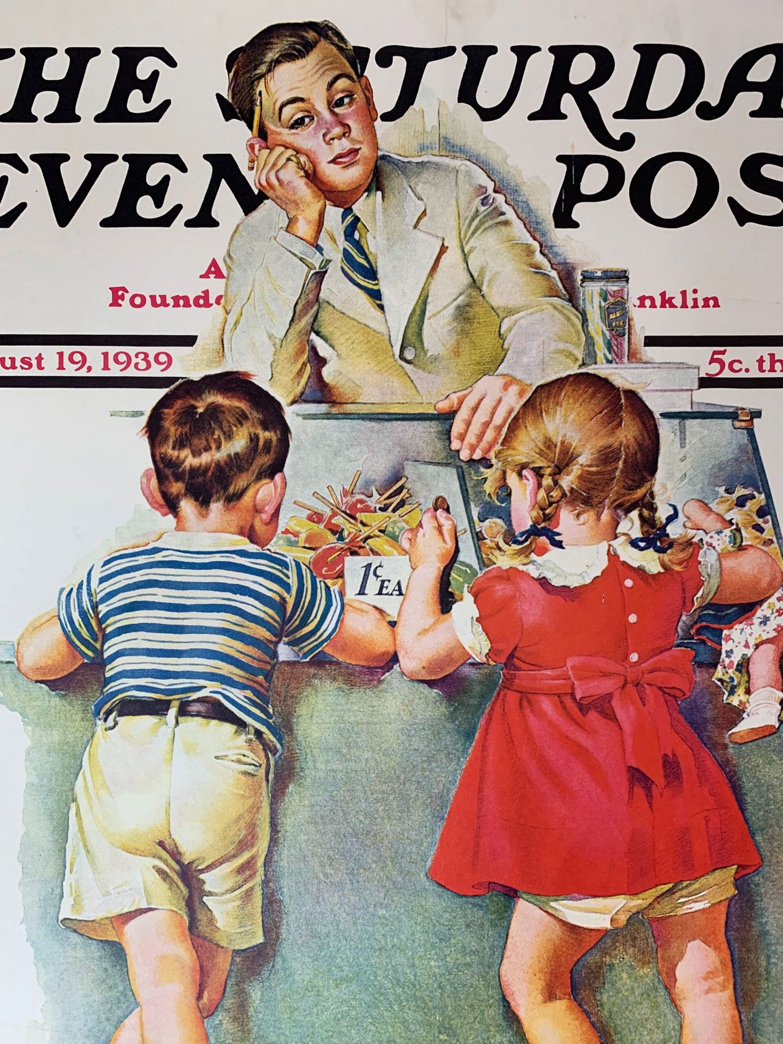 22x27.5 1939 Newstand Poster Saturday Evening Post - Art By Frances Tipton Hunter penny Candy LB - 6