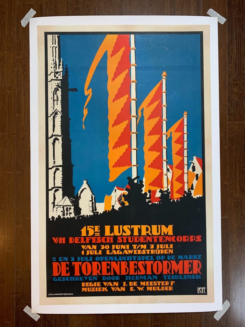 Lustrum Delftsch Studentencorpds - Art By Louis Kalff (1923) 25x40 Dutch Advertising Poster LB (1 of 6)