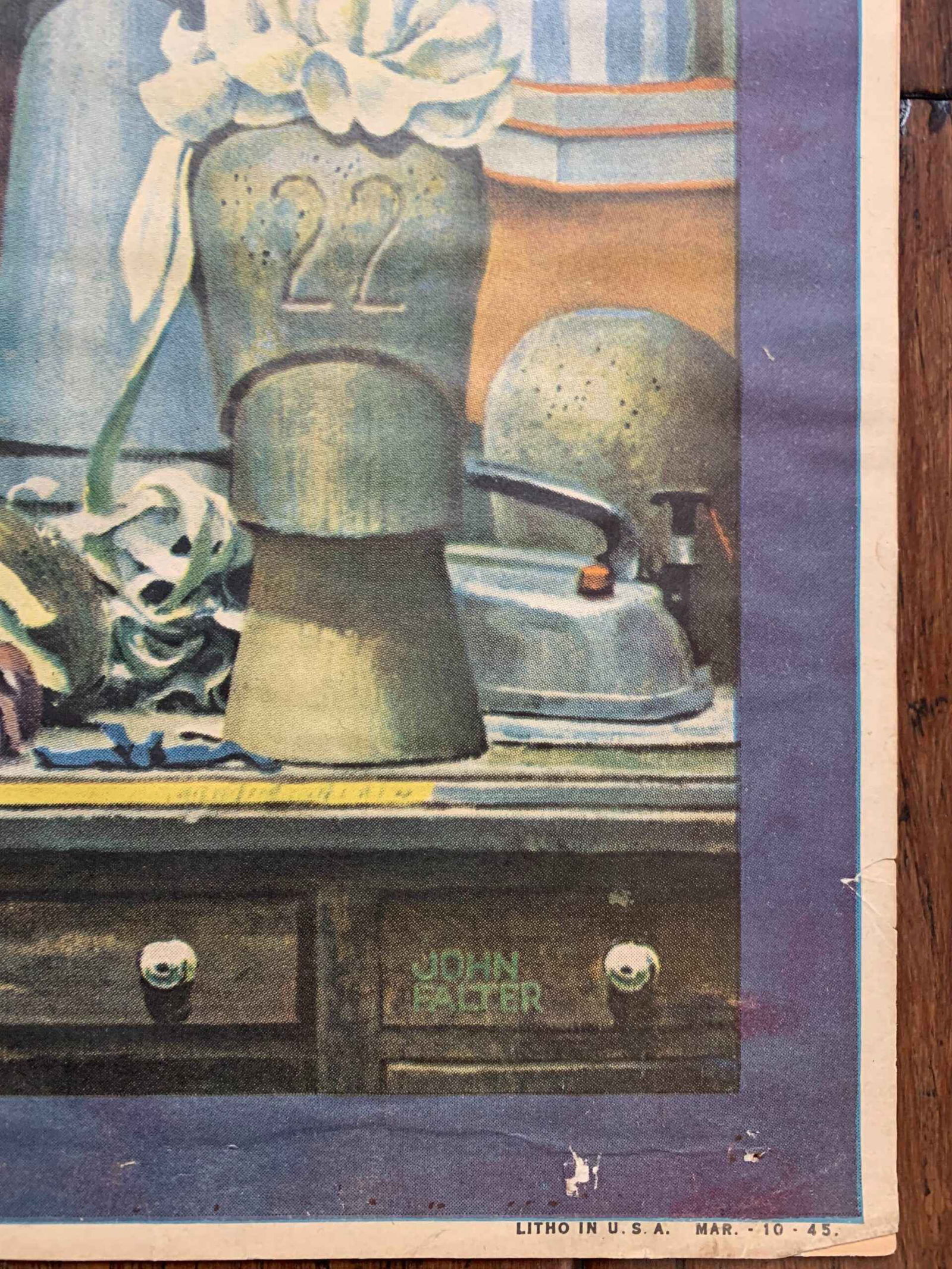 22x28 1945 Newstand Poster Saturday Evening Post - Art By John Falter millinery Shop - Card Backed - 3