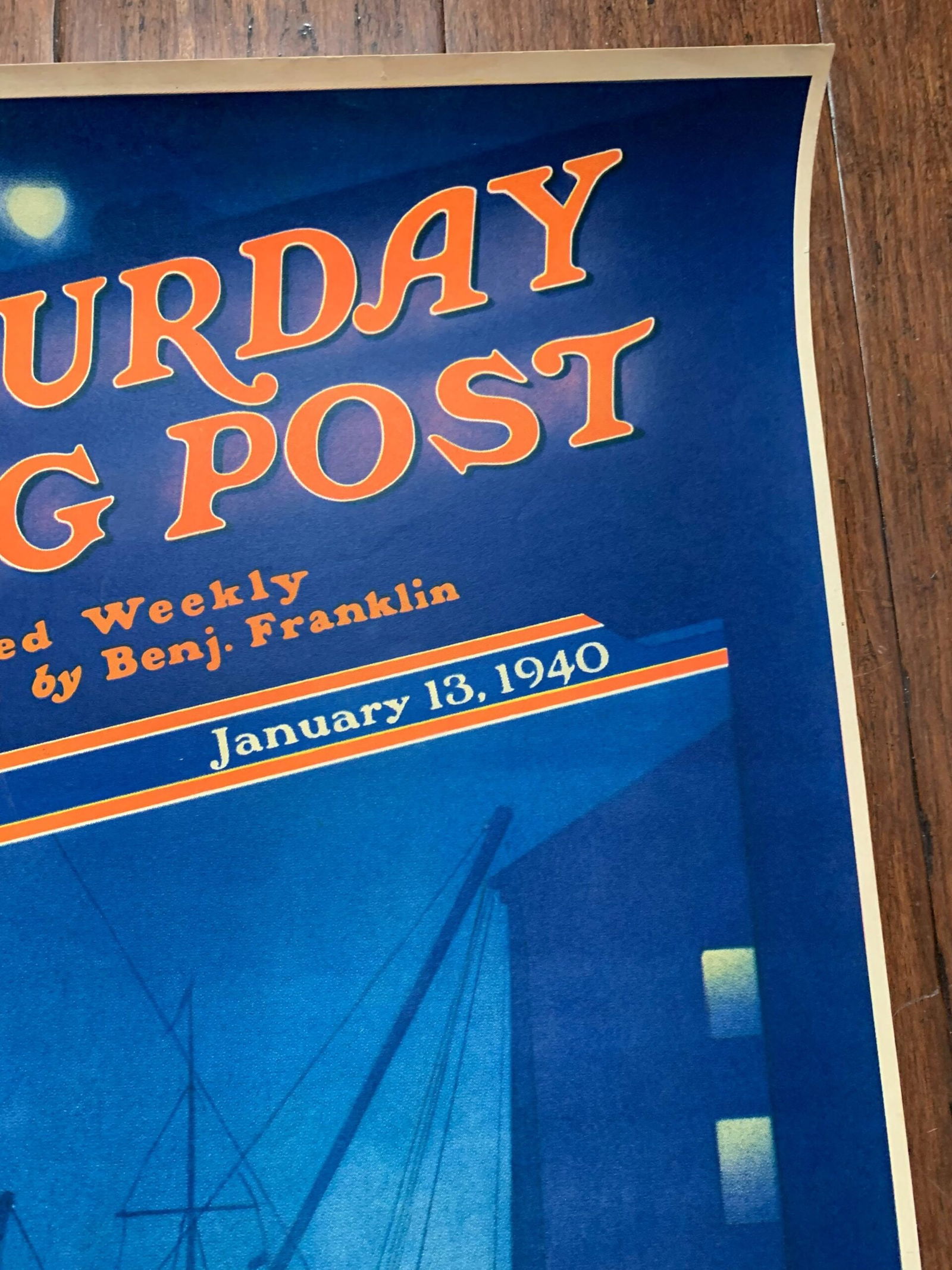 22x28 1940 Newstand Poster Saturday Evening Post - Art By Ski Weld nighttime In Port - 2