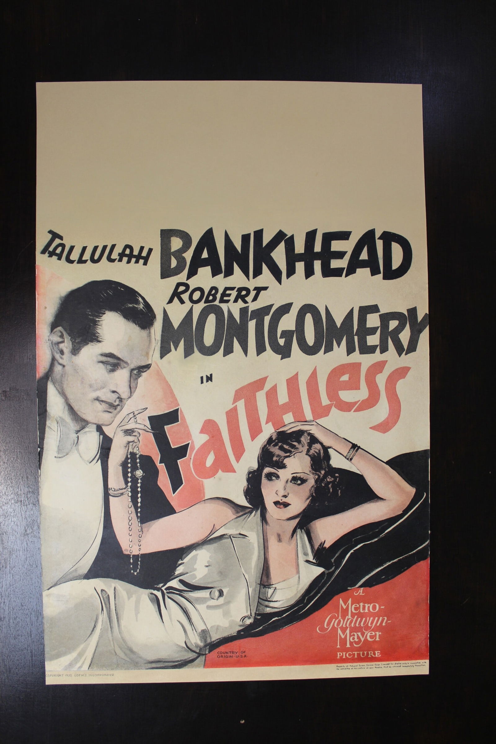 Faithless - Robert Montgomery (1932) US Window Card Movie Poster: Title: Faithless - Robert Montgomery (1932) US Window Card Movie Poster Description: Faithless - Robert Montgomery (1932) US Window Card Movie Poster, Please refer to the attached photos to determine