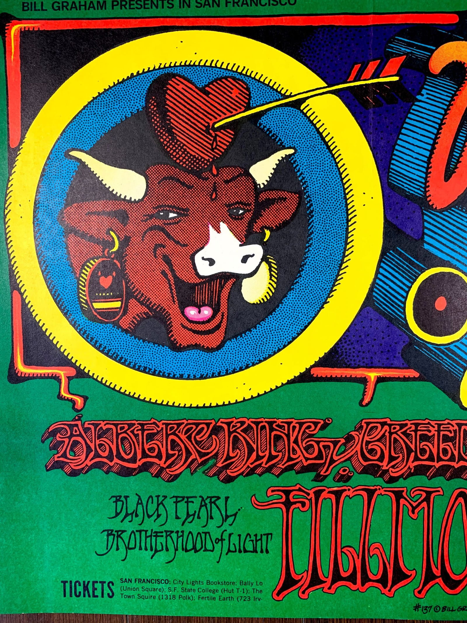 Bulls Eye Concert - Albert King, Ccr & Black Pearl - Art By Rick Griffin (1968) 14x22 US Music - 2