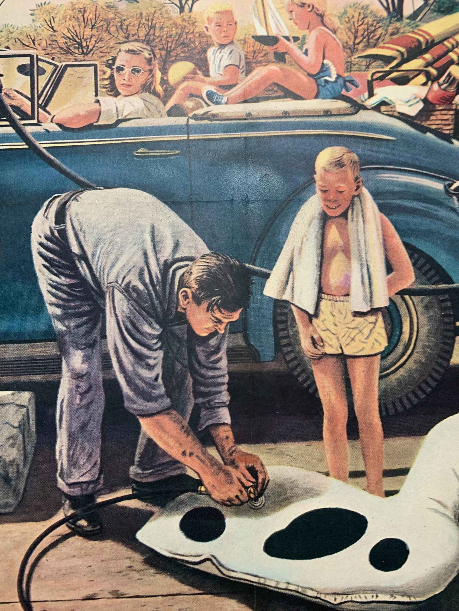 22x28 1949 Newstand Poster Saturday Evening Post - Art By Stevan Dohanos inflating Beach Toy - 4