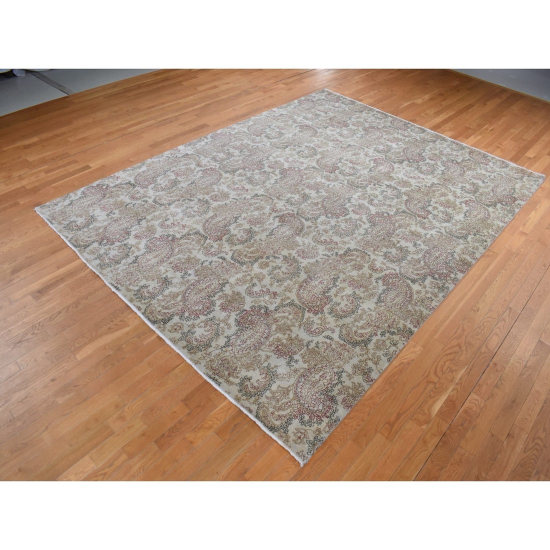 Agreeable Gray, Agra with Paisley Design, 100% Wool, Hand Knotted, Rug - 3