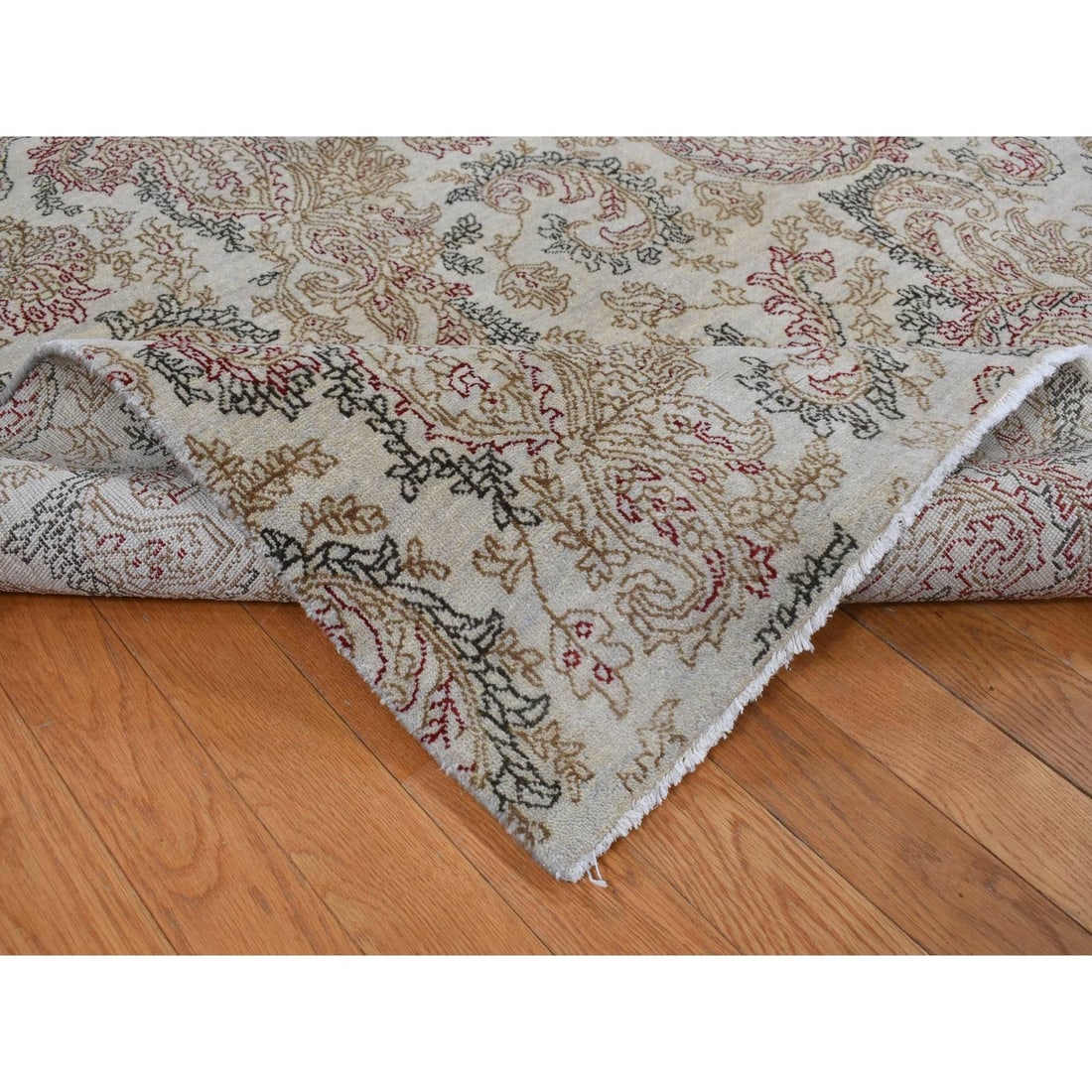 Agreeable Gray, Agra with Paisley Design, 100% Wool, Hand Knotted, Rug - 5