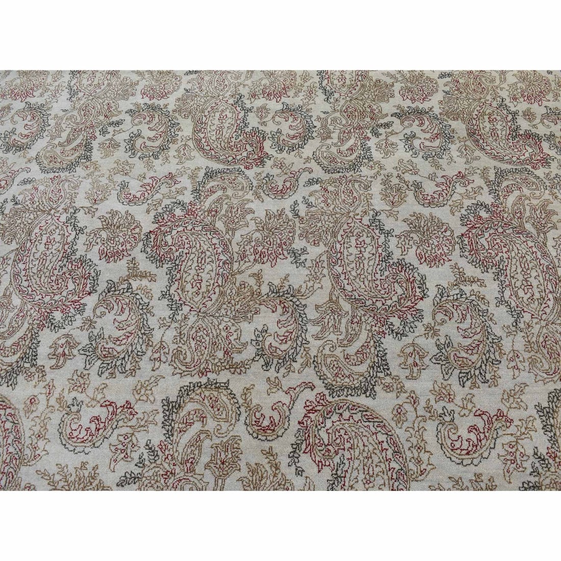 Agreeable Gray, Agra with Paisley Design, 100% Wool, Hand Knotted, Rug - 8