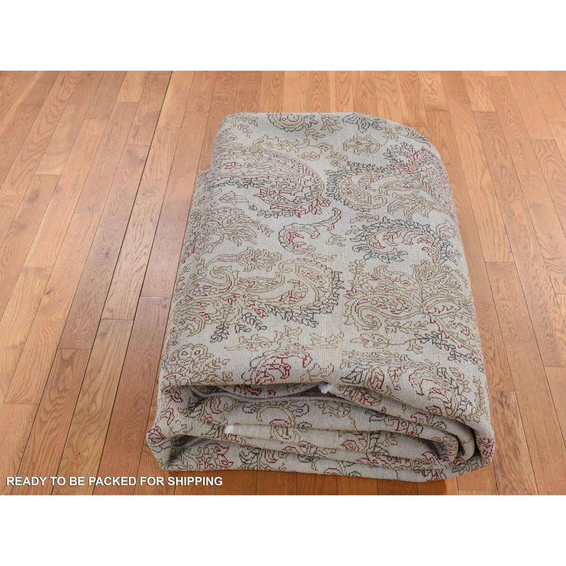 Agreeable Gray, Agra with Paisley Design, 100% Wool, Hand Knotted, Rug - 9