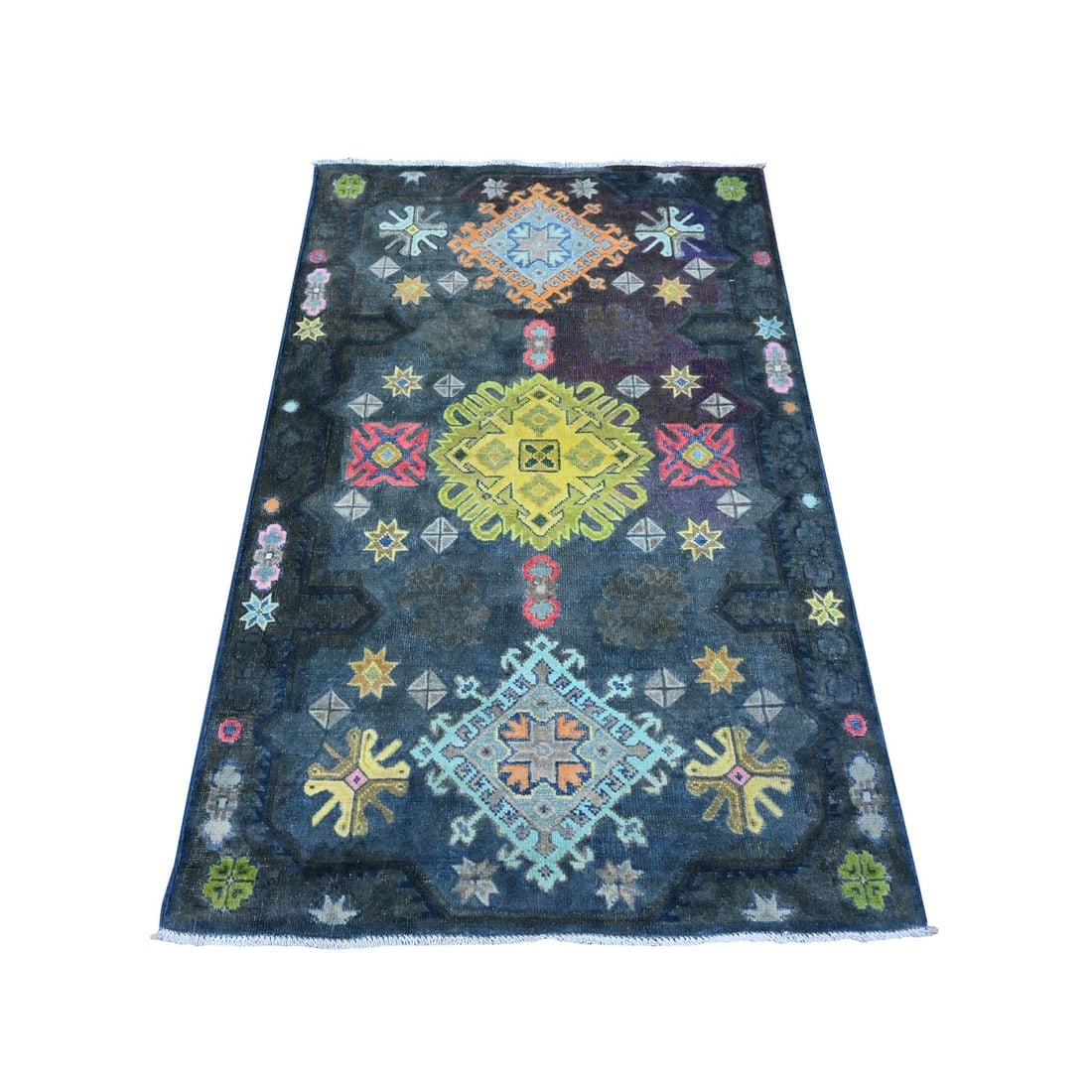 Space Black Fusion Kazak Caucasian Elements Design Oriental Rug (1 of 6)