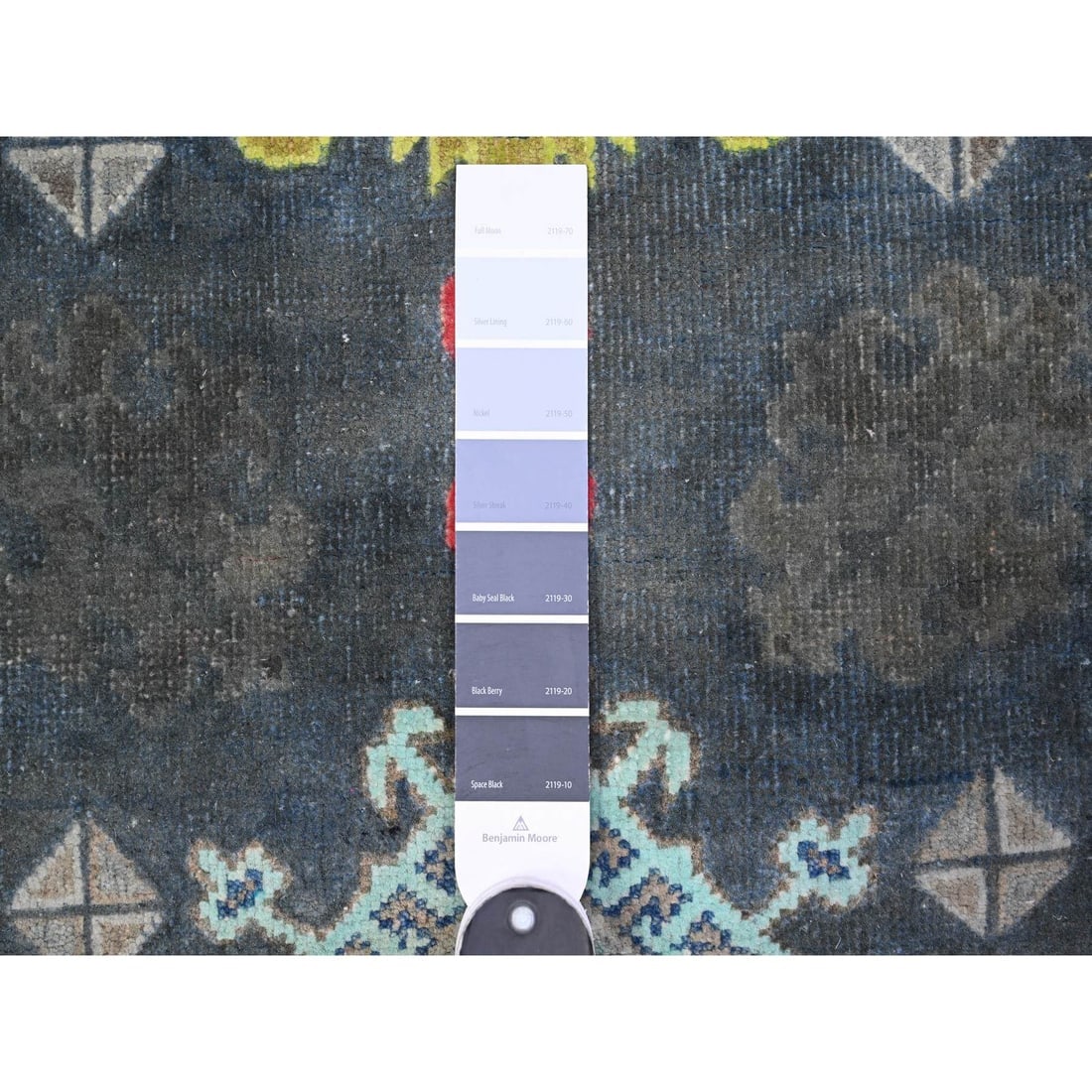 Space Black Fusion Kazak Caucasian Elements Design Oriental Rug - 3