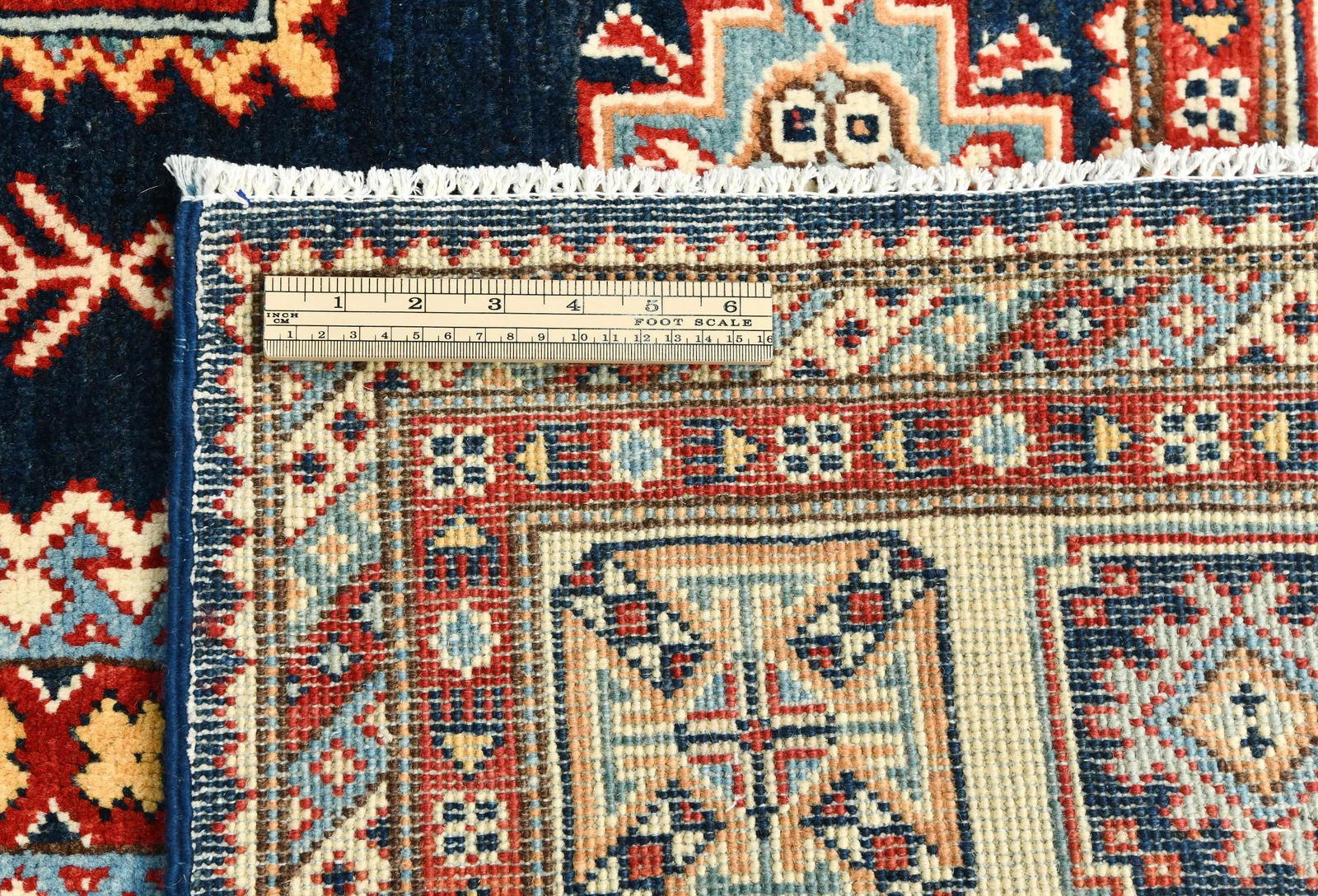 Dark Navy Tribal Geometric 6X9 Kazak Pakistan Rug - 10