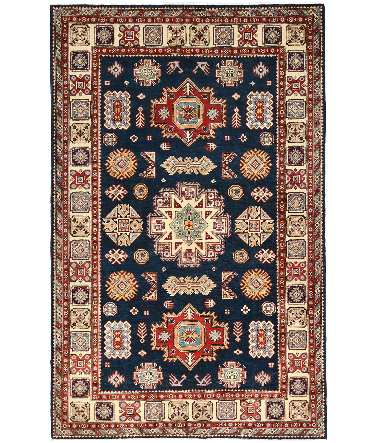 Dark Navy Tribal Geometric 6X9 Kazak Pakistan Rug (1 of 12)