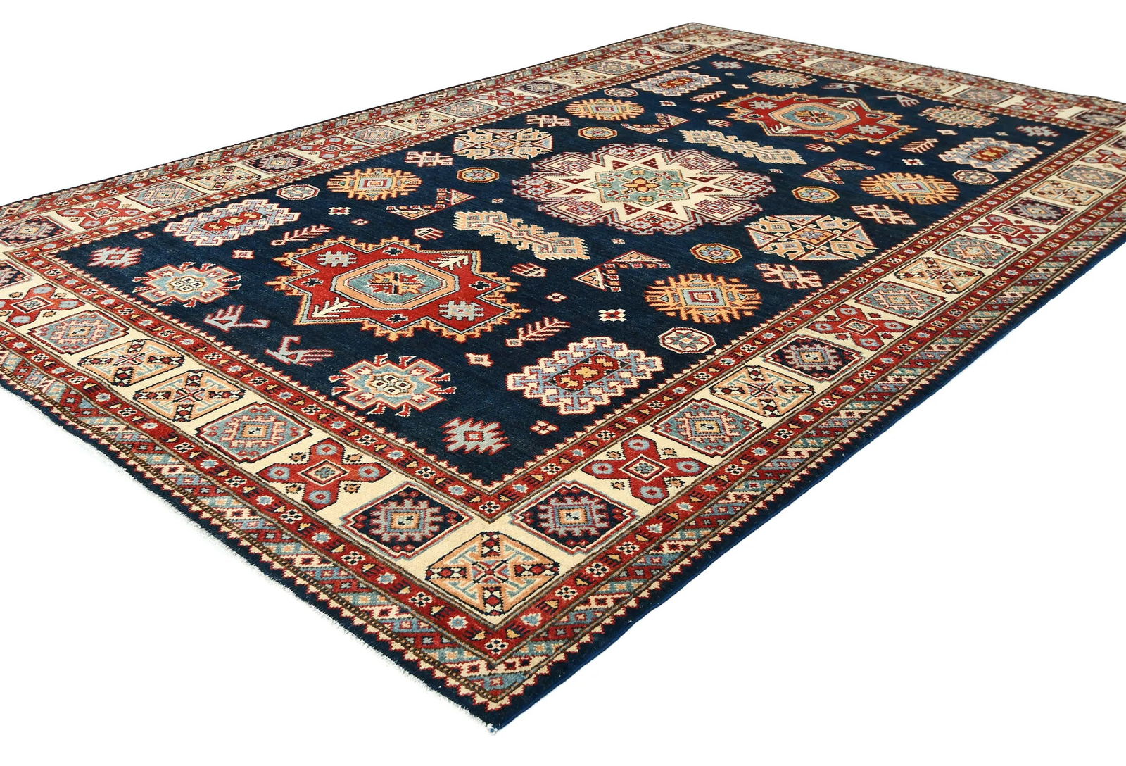 Dark Navy Tribal Geometric 6X9 Kazak Pakistan Rug - 3