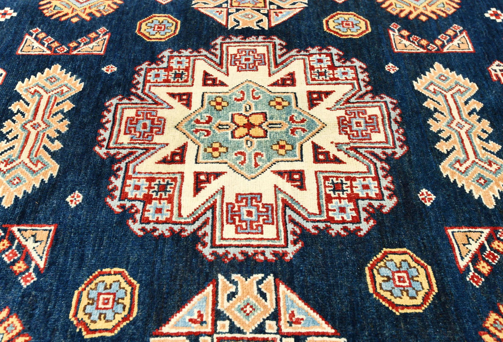 Dark Navy Tribal Geometric 6X9 Kazak Pakistan Rug - 5