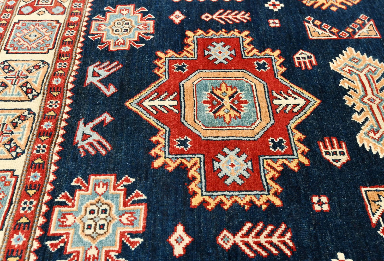 Dark Navy Tribal Geometric 6X9 Kazak Pakistan Rug - 6