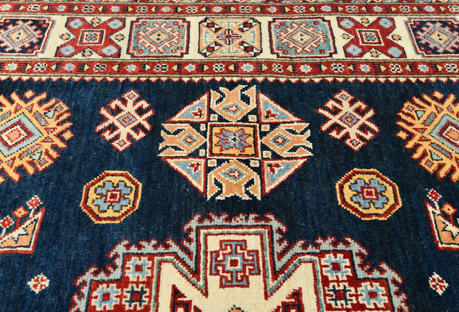 Dark Navy Tribal Geometric 6X9 Kazak Pakistan Rug - 7