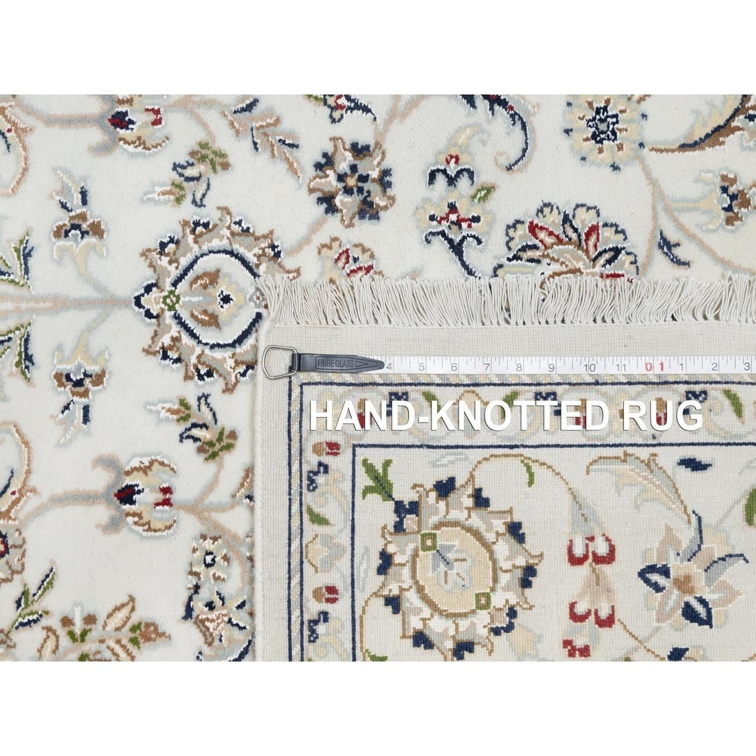 Natural White, Hand Knotted, Nain Design, 250 KPSI, Wool and Silk Rug - 11