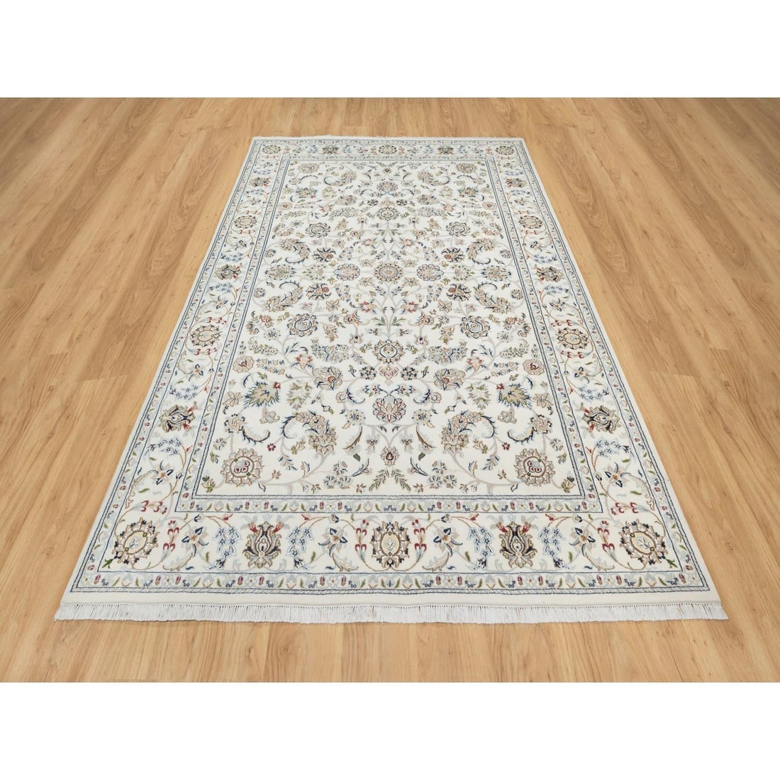 Natural White, Hand Knotted, Nain Design, 250 KPSI, Wool and Silk Rug - 2
