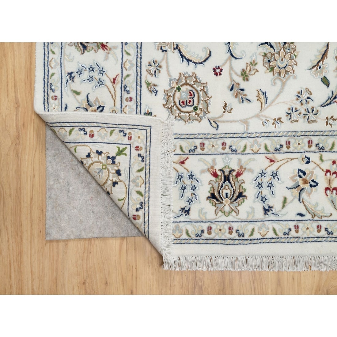 Natural White, Hand Knotted, Nain Design, 250 KPSI, Wool and Silk Rug - 4
