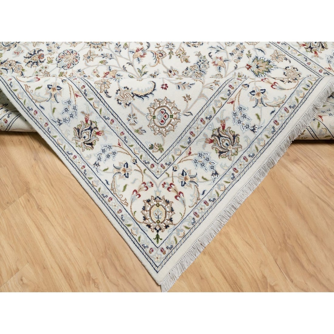 Natural White, Hand Knotted, Nain Design, 250 KPSI, Wool and Silk Rug - 6