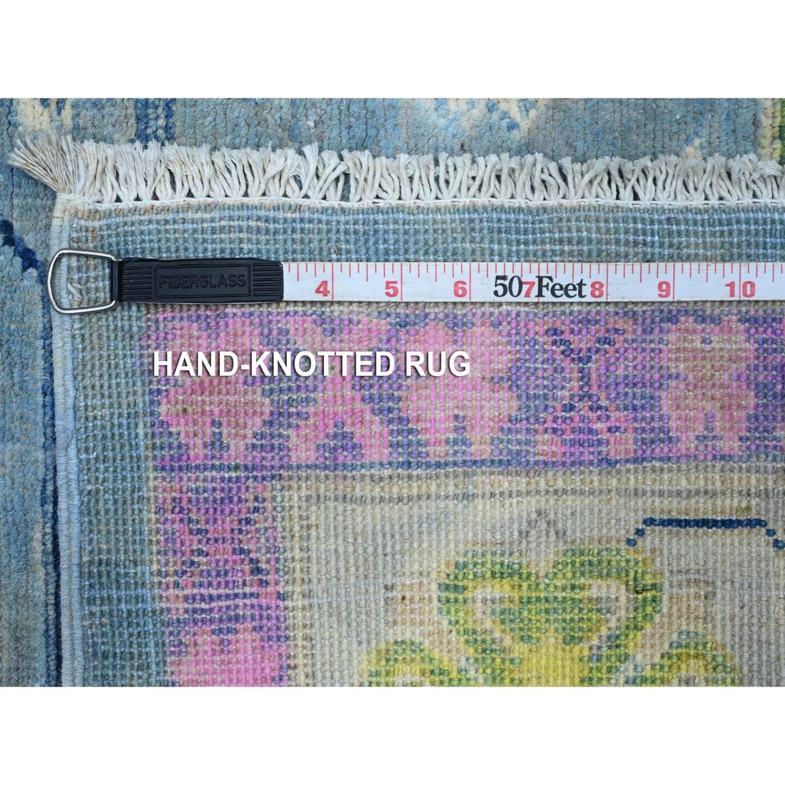 Glaucous Gray Fusion Kazak Vibrant Caucasian Design Oriental Rug - 6